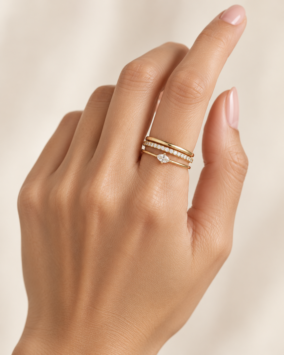 Gold Diamond Stack Ring Set of 3