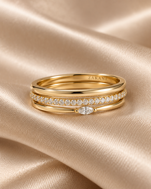 Gold Diamond Stack Ring Set of 3