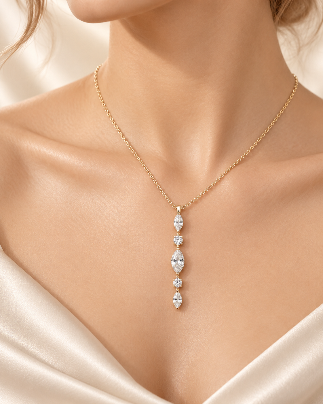 Marquise & Round Diamond Drop Necklace