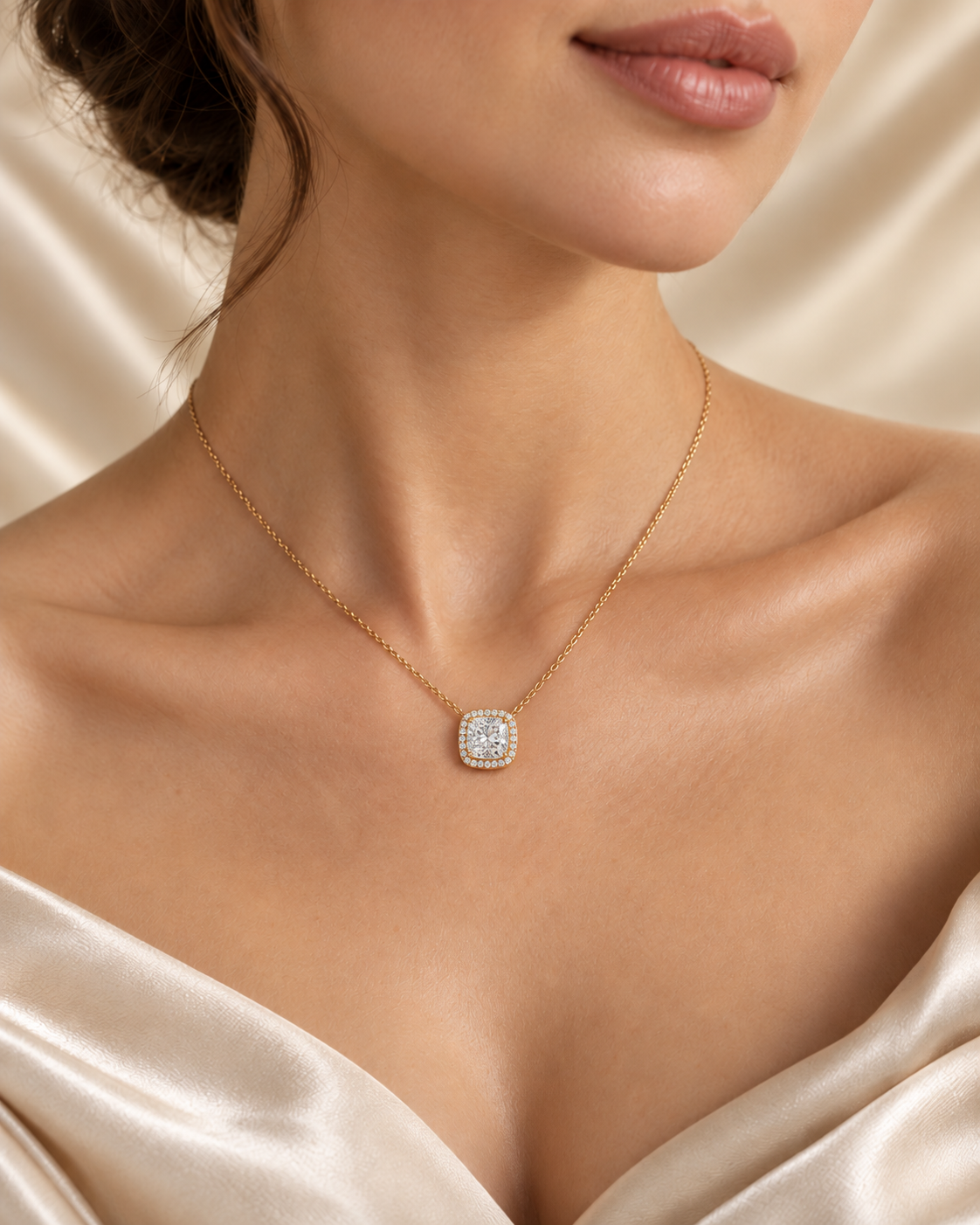 Cushion-Cut Lab-Grown Diamond Halo Necklace