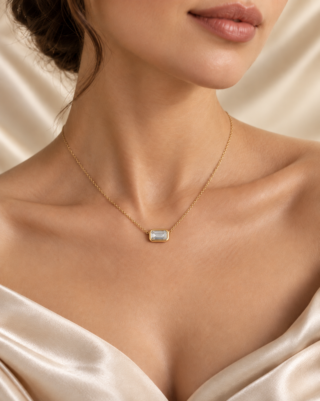 East-West Emerald-Cut Lab-Grown Diamond Bezel Necklace